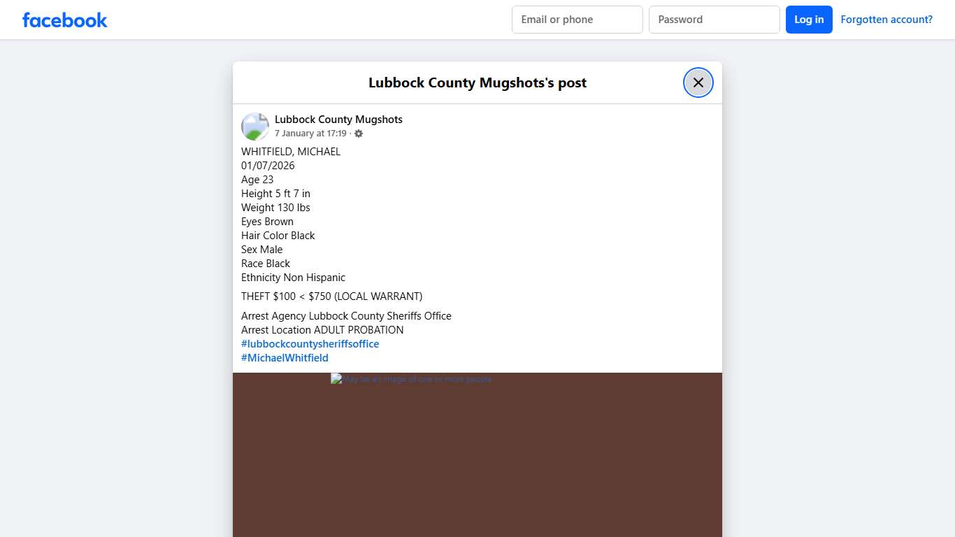 WHITFIELD, MICHAEL 01/07/2026... - Lubbock County Mugshots | Facebook