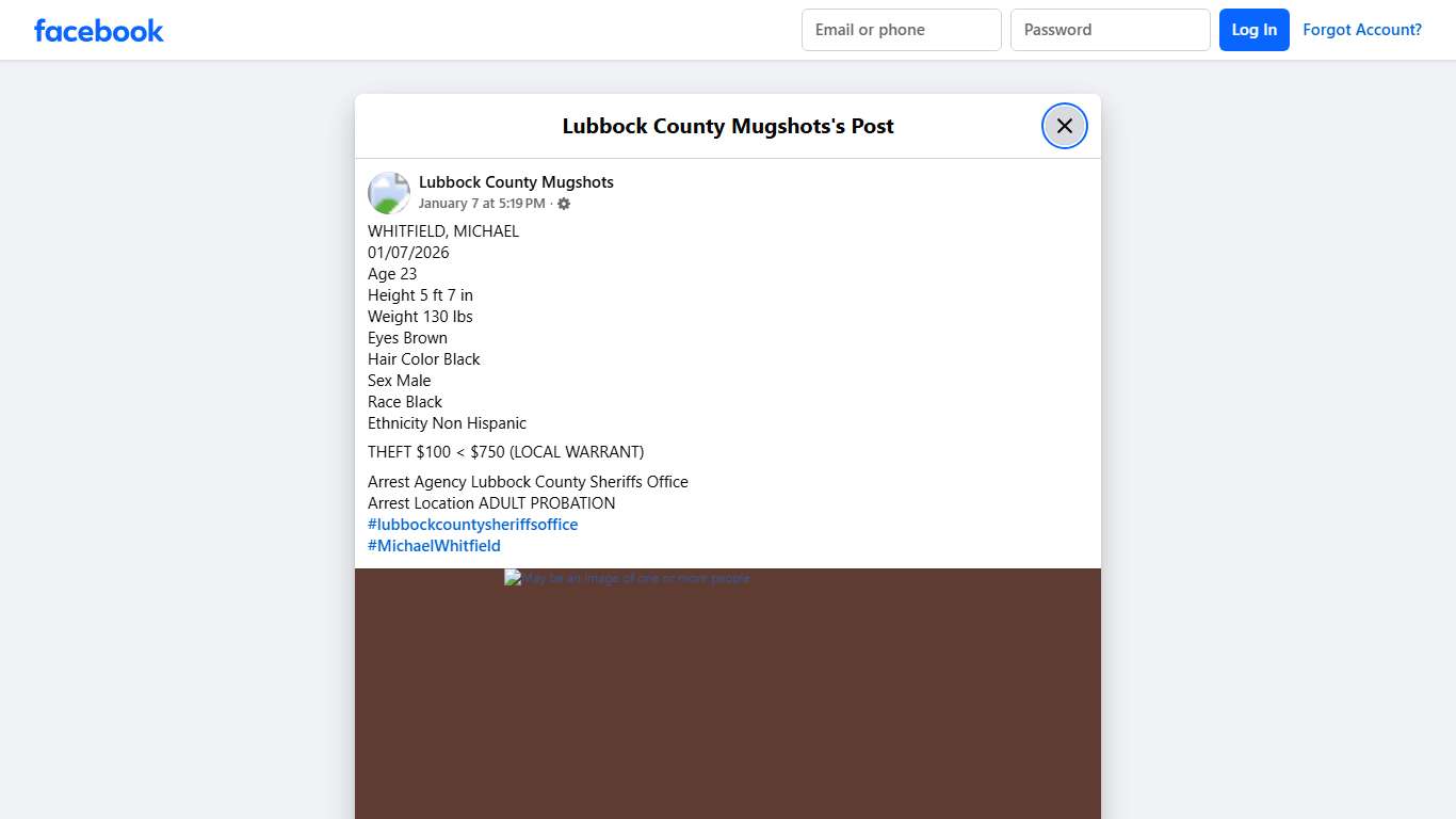 WHITFIELD, MICHAEL 01/07/2026... - Lubbock County Mugshots | Facebook